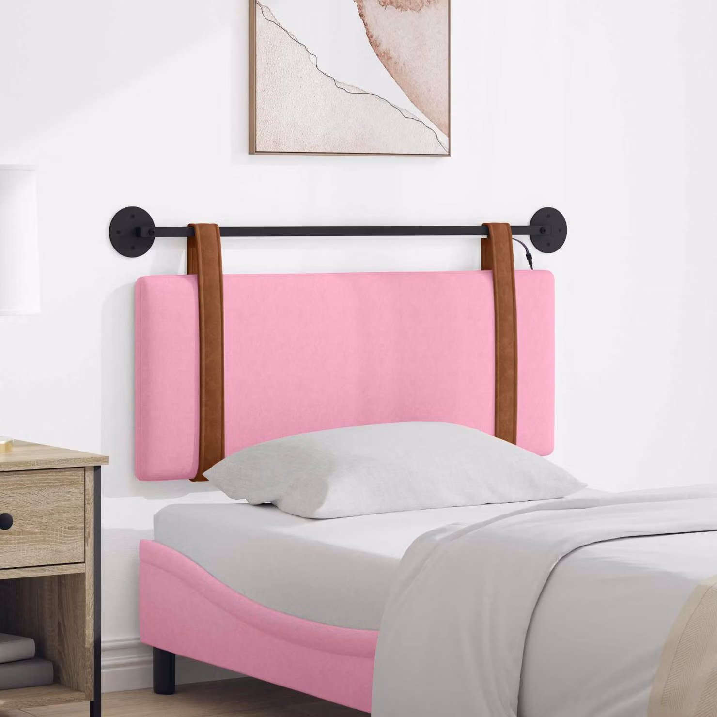 Testiera per letto sospesa vidaXL con luce LED integrata in similpelle rosa