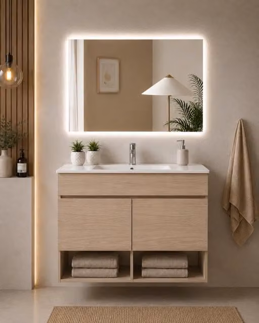 Mobile bagno sospeso con lavabo ORIGENBATH NEBARI con ante 60x45 cm estepa