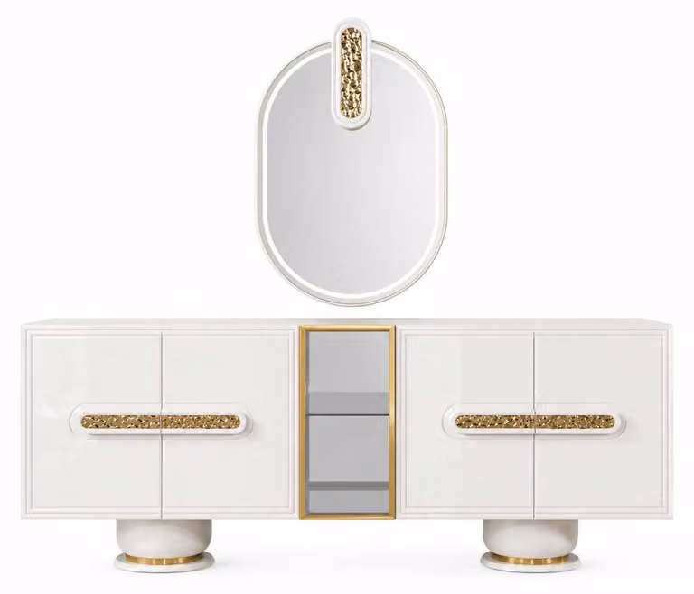 Credenza con specchio, buffet, mobile da sala da pranzo, credenza completa