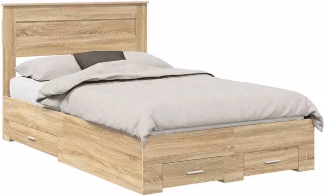 Letto matrimoniale | Letto per adulti | Struttura del letto con testiera Rovere Sonoma 120 x 200 cm