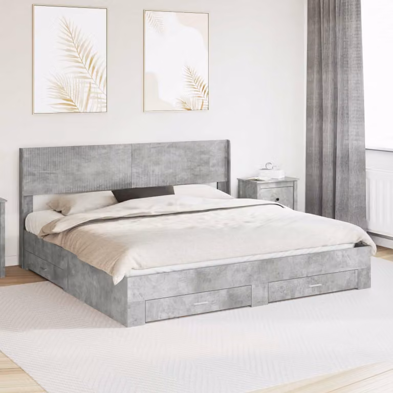 Struttura letto con stoccaggio e testata vidaXL, Grigio, L: 140 cm, P: 203 cm, H: 186,5 cm