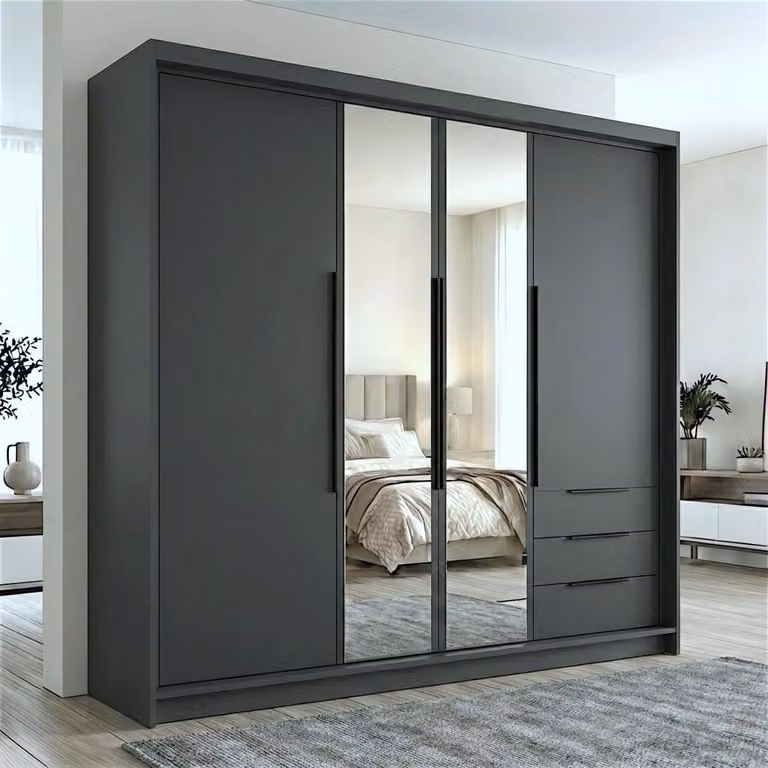 Spazioso armadio a quattro ante VIVO con cassetti e maniglie in metallo – design moderno