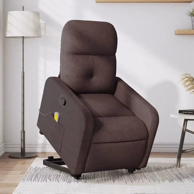Divano Sedia-Poltrona Alzapersona Massaggi Reclinabile Marrone Scuro Tessuto 824479