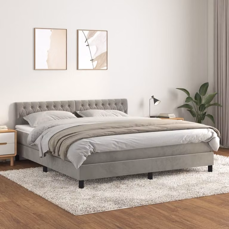 vidaXL Letto Ibrido con Giroletto a Molle e Materasso in Velluto Grigio Chiaro e Bianco L/P/H: 180 x 200 x 78 cm