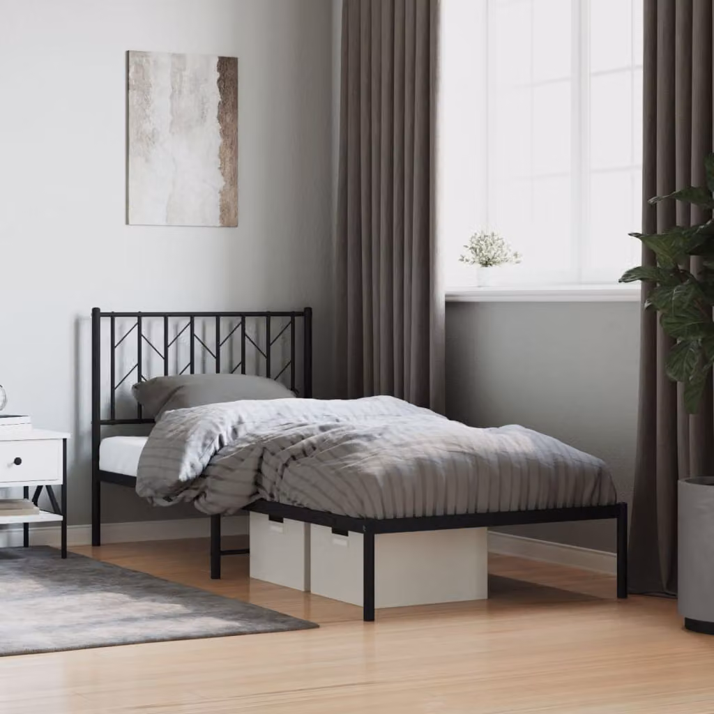 vidaXL Giroletto con Testiera in Metallo Nero L/P/H: 90 x 190 x 95 cm