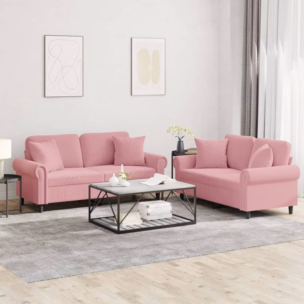 Maison Exclusive - Set divano a 2 posti con cuscini in velluto rosa