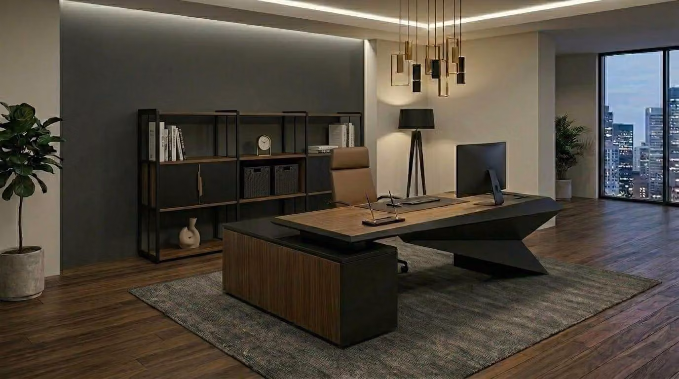 Set da ufficio scrivania e libreria, design executive