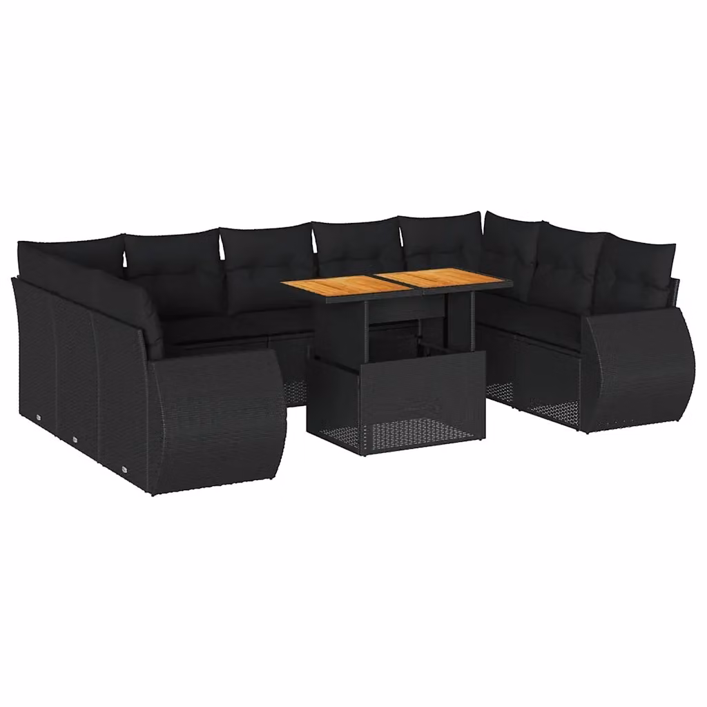 Set di Divani da Giardino vidaXL in Polyrattan Nero con Cuscini e Tavolino da Esterno a Forma di U – 2