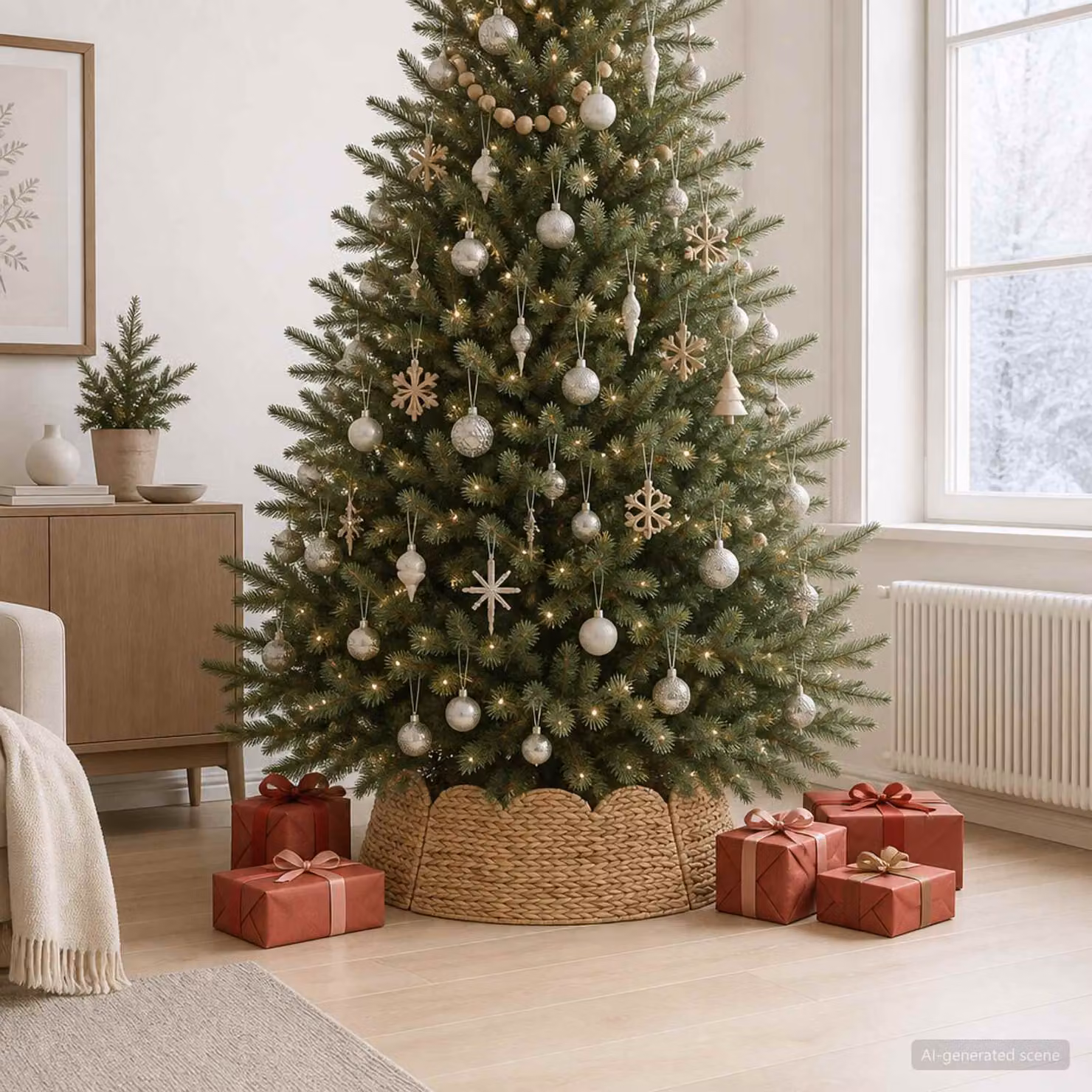 vidaXL Collare per Albero di Natale Rotondo Naturale Ø 105 x 28 cm