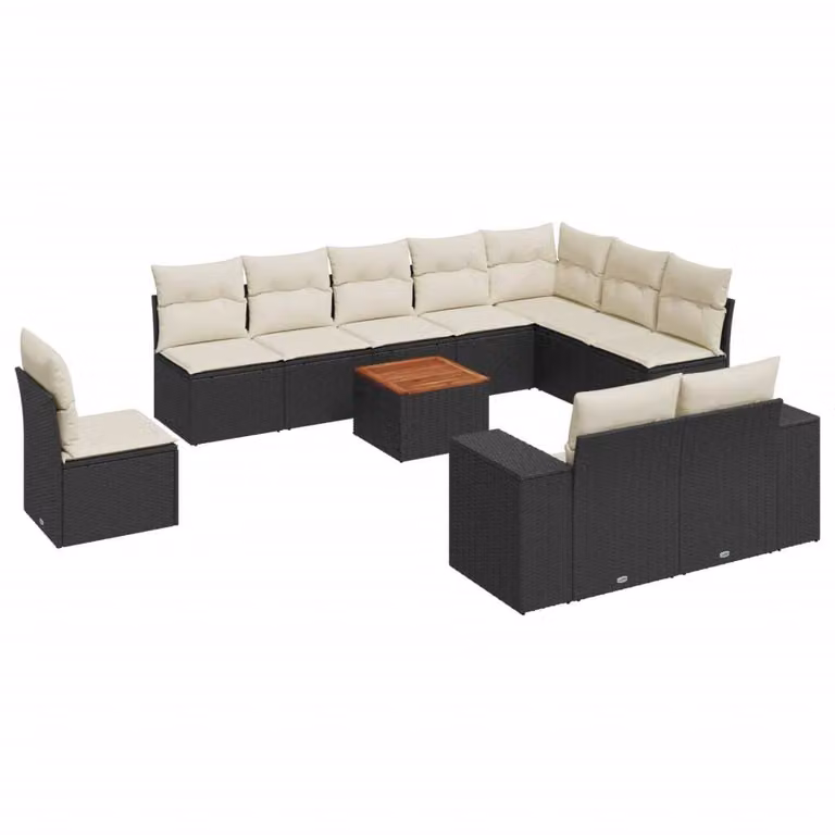 Set Divani da Giardino 11 pz con Cuscini in Polyrattan Nero