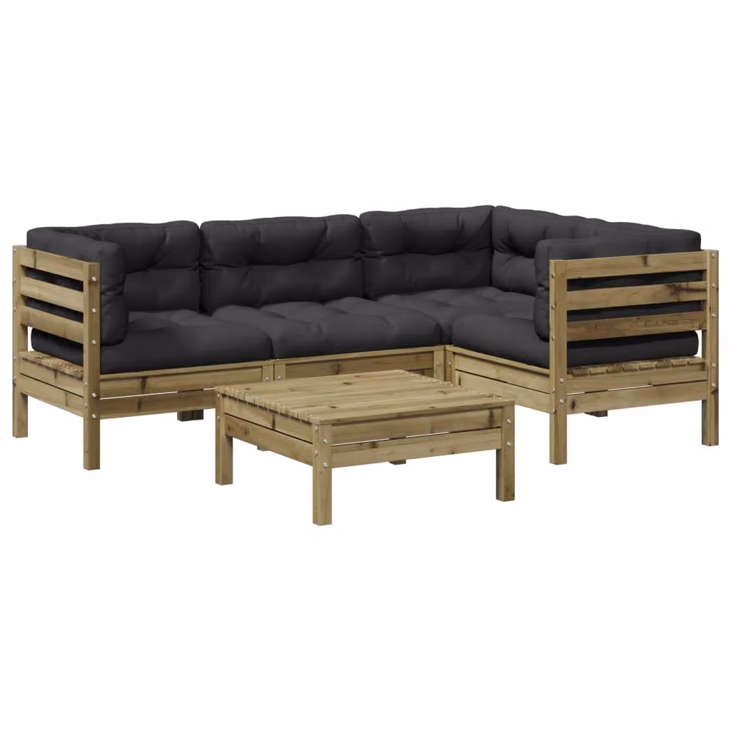 Set Divani da Giardino 5pz con Cuscini Legno Impregnato di Pino