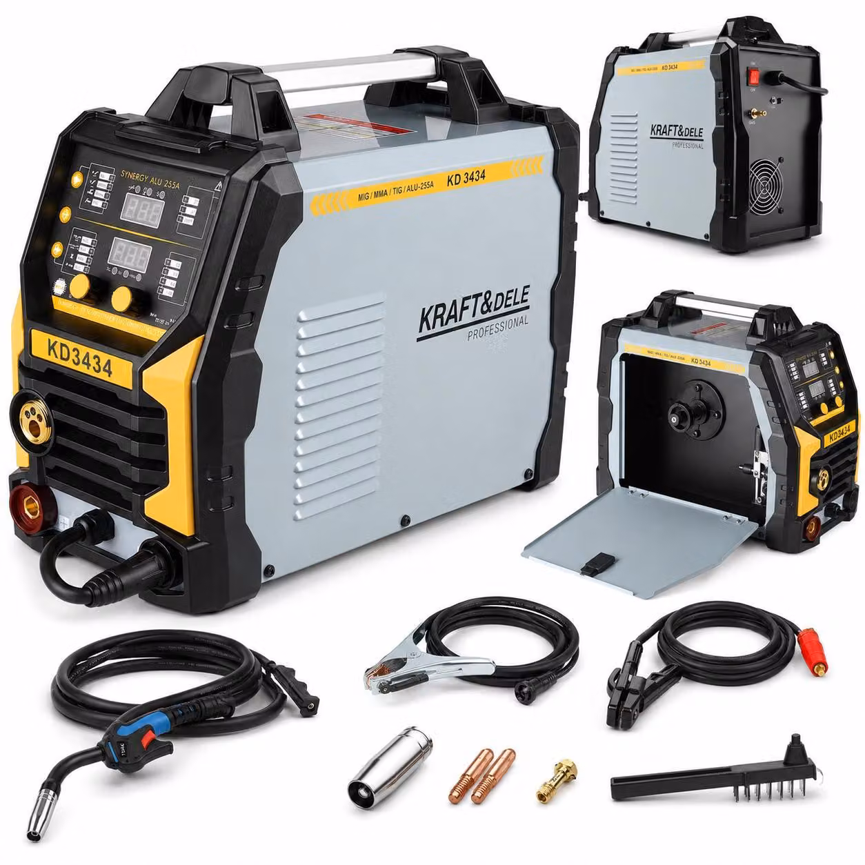 Saldatrice inverter Kraft&Dele KD3434, compatibile con le tecniche MIG/FLUX/MMA/LIFT TIG