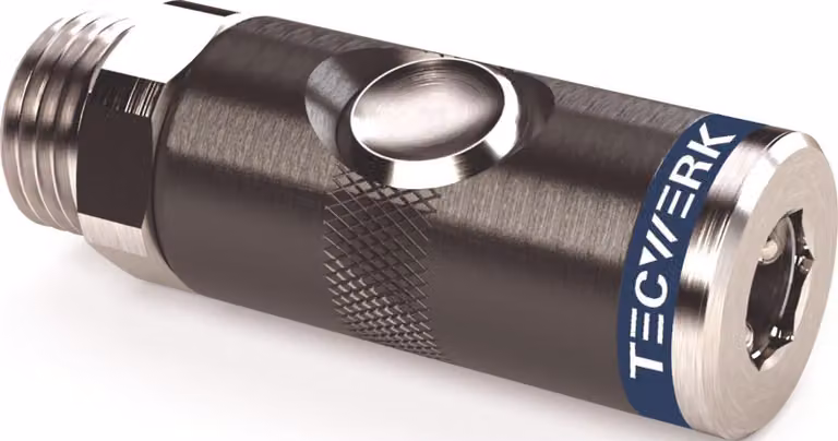 Raccordo di sicurezza a pulsante DN 7,4, filettatura esterna in alluminio, NBR, filettatura G 1/4, 13,16 mm