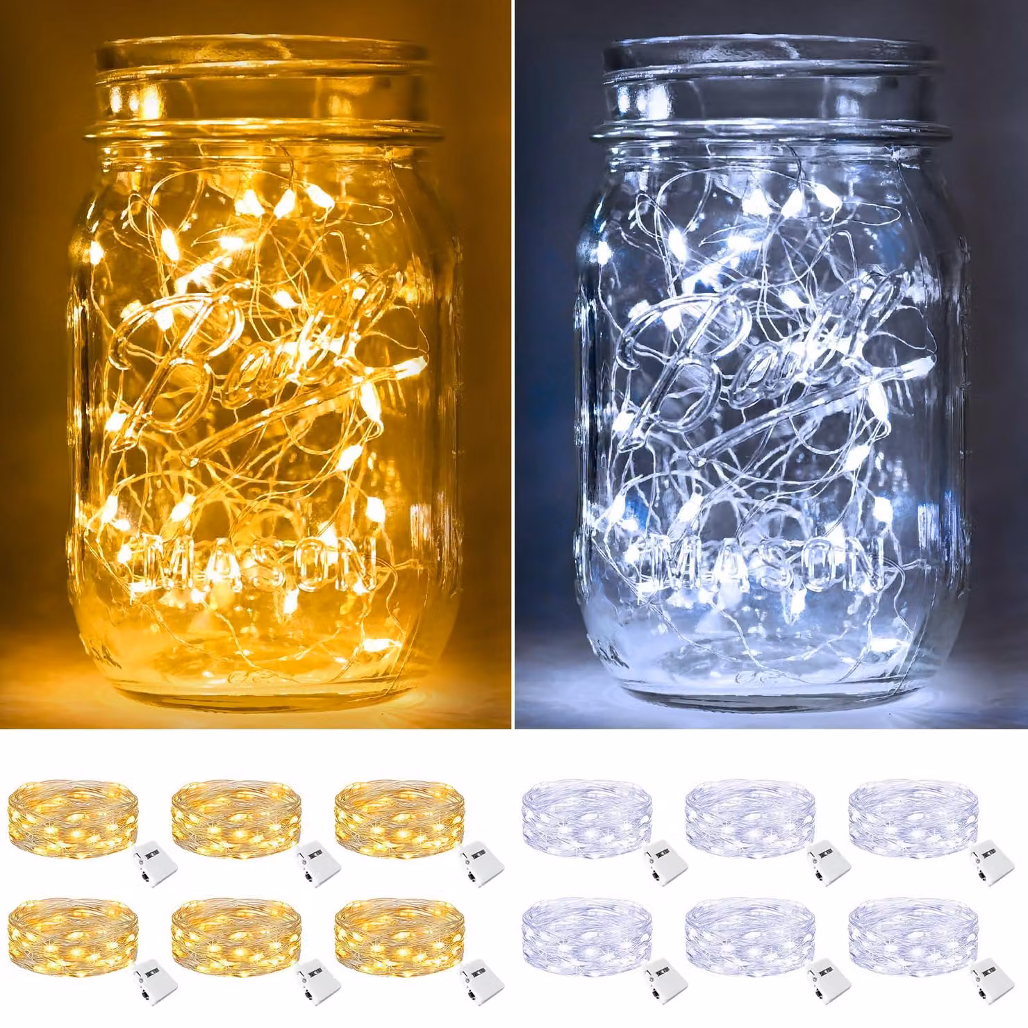 Catena luminosa a LED, 12 pezzi, 2 metri, 20 LED, luce bianco caldo/bianco freddo