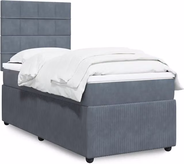Letto con Giroletto a Molle e Materasso Ibrido vidaXL in Velluto Grigio e Bianco L/P/H: 90 x 200 cm