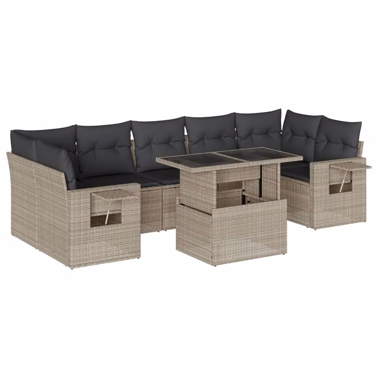 Set Divano da Giardino 8pz con Cuscini Grigio Chiaro Polyrattan