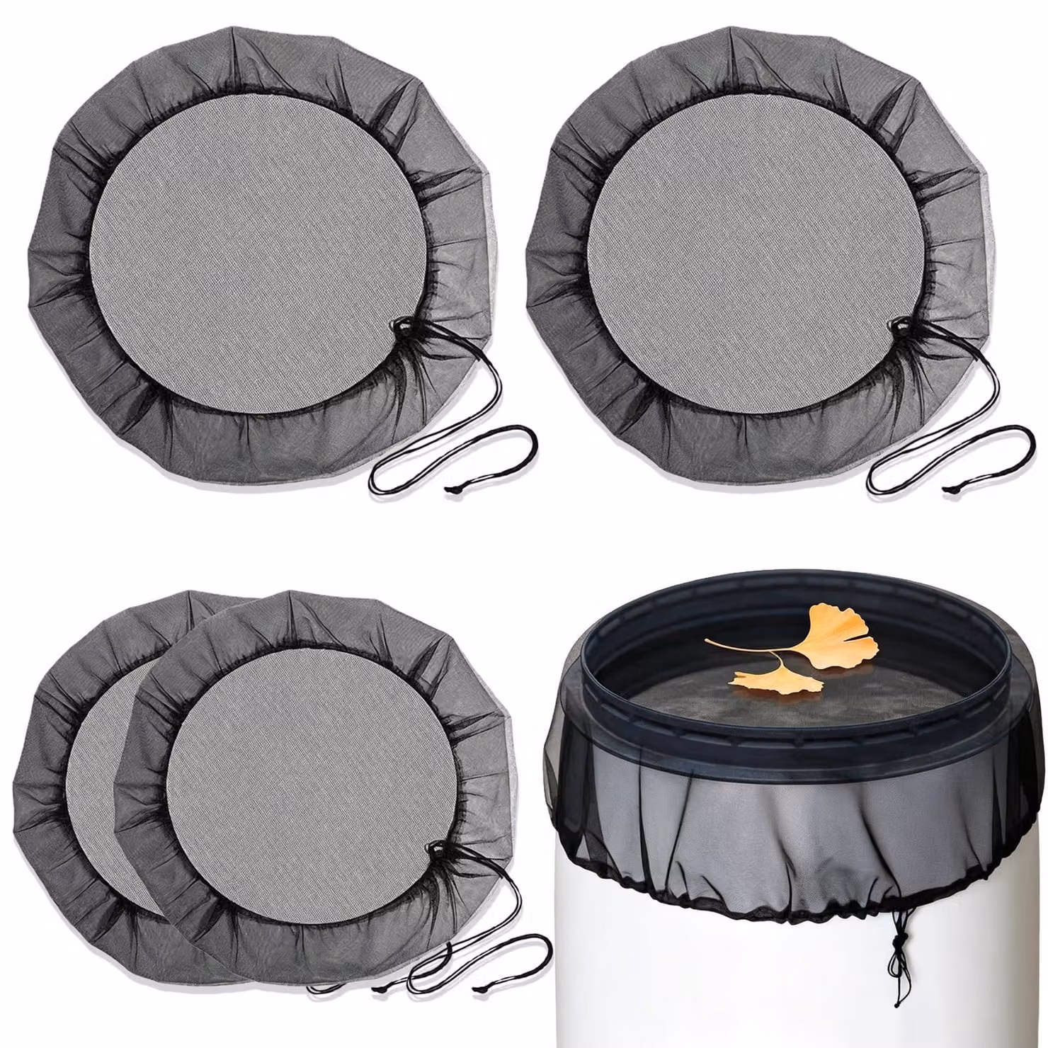 4 coperture regolabili nere per serbatoi di raccolta dell'acqua piovana, disponibili in 2 dimensioni, complete di cordino