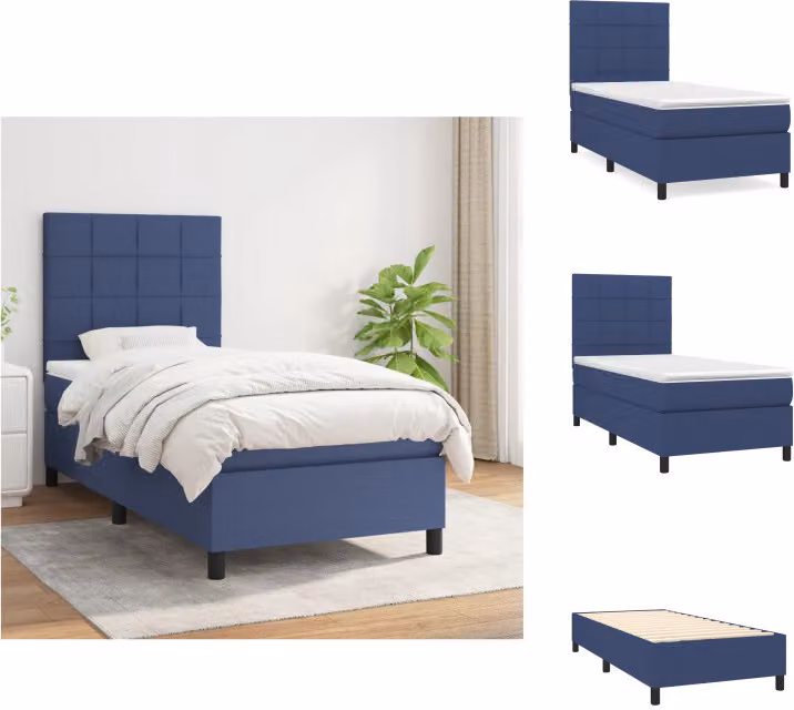 vidaXL Letto a molle con materasso blu 90x200 cm in tessuto - Letti e strutture letto