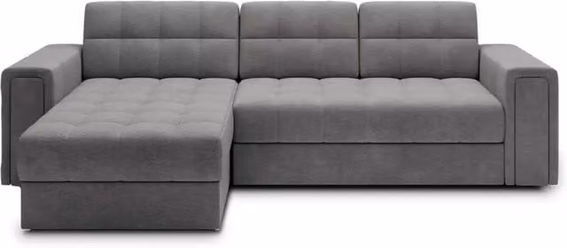 Divano angolare trasformabile KAPITARA MEUBLORAMA grigio, modello reversibile con funzione letto e vano contenitore, struttura in legno massiccio, L/P/H: 260 x 150 x 82 cm – 1