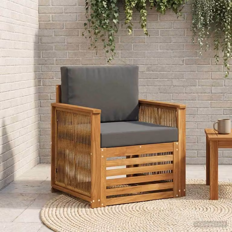 Divano centrale da esterno vidaXL in legno di acacia con cuscini in tessuto, disponibile in beige, antracite, marrone e grigio