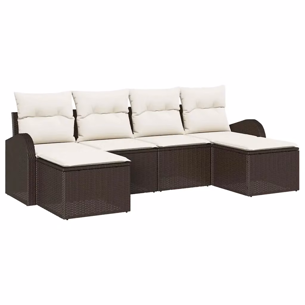 Set Divano da Giardino vidaXL 6 pz a Forma a L Marrone e Beige con Cuscini e Struttura in Metallo – 2