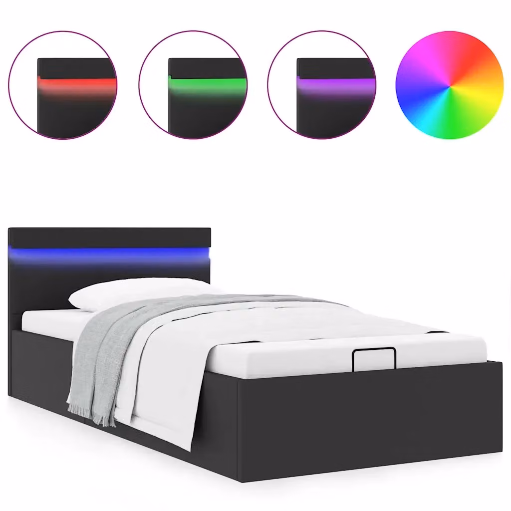 vidaXL Giroletto Contenitore Idraulico con LED e Porta USB in Similpelle Nero 90x200 cm – 3