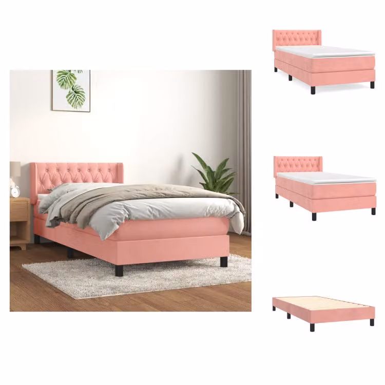 vidaXL Letto a molle con materasso rosa 100x200 cm in velluto - Letti & Reti
