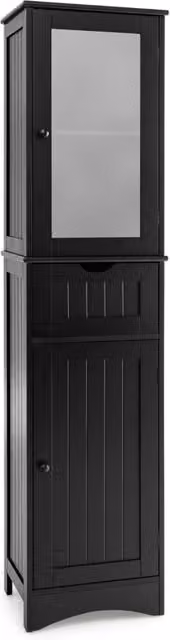 Mobile da bagno moderno DESIGN IN con ante in vetro e cassetto, colore nero, H 170 x L 40 x P 30 cm – 1