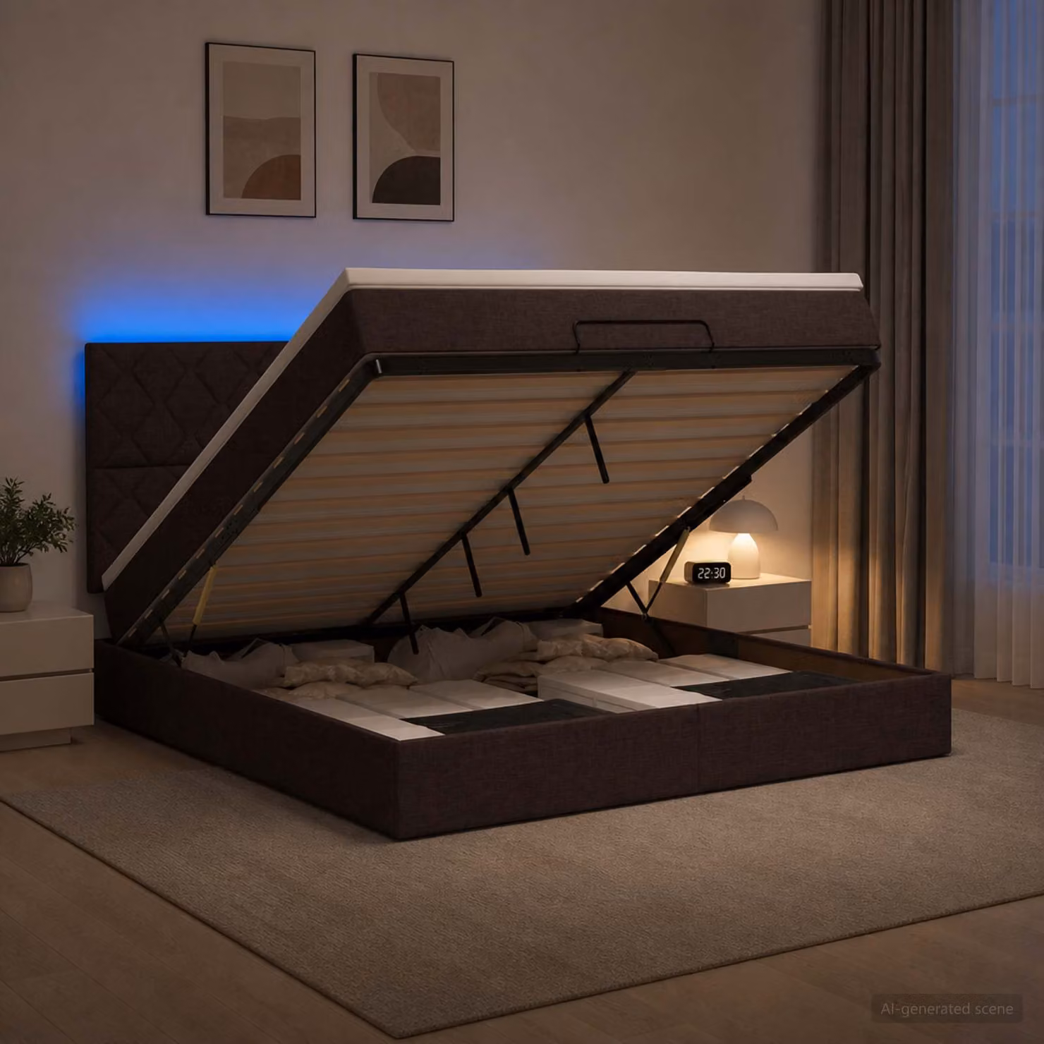 vidaXL Letto Ottomano con Materasso e LED Marrone Scuro 160 x 200 cm