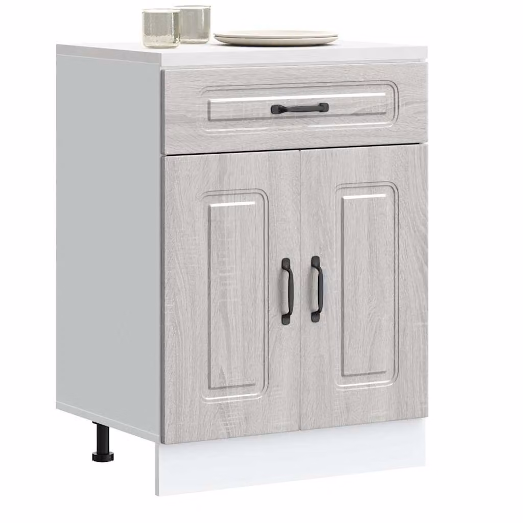 Base da cucina moderna vidaXL Kalmar in legno multistrato e MDF, Grigio Sonoma, L: 60,0 cm, P: 46,0 cm, H: 81,5 cm