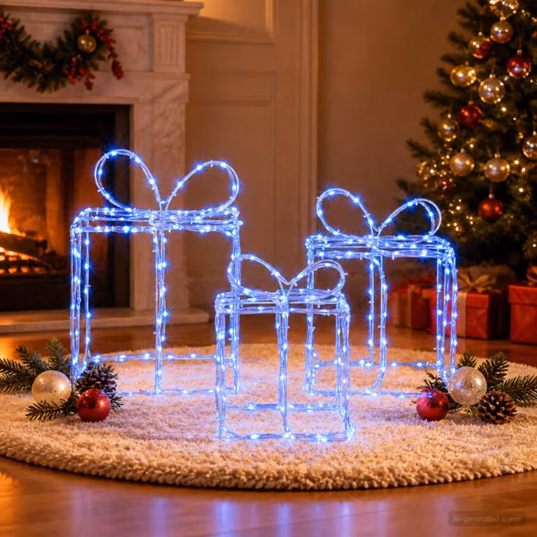 vidaXL Scatole regalo di Natale luminose LOVIISA 3 pz 360 LED Blu