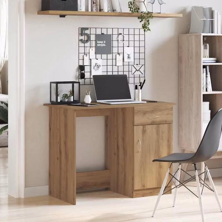 Scrivania moderna vidaXL in legno color rovere marrone L: 100 cm, P: 50 cm, H: 76 cm