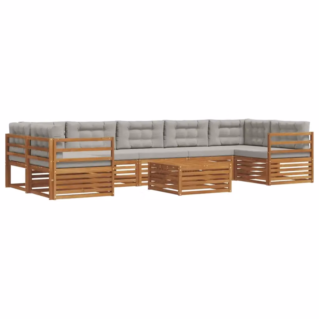 Set di divani da esterno a L vidaXL in legno di acacia con cuscini grigi e tavolino da giardino – 2