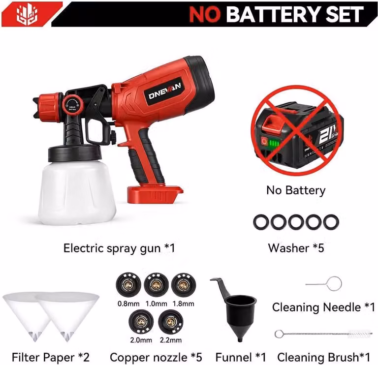 Pistola a spruzzo - Portatile, senza fili - 850 W - Serbatoio da 1400 ml - Alta pressione - Sistema a batteria agli ioni di litio da 18 V, senza batteria - Arancione