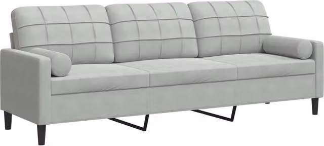 Divano da soggiorno moderno in velluto grigio con cuscini e coperture rimovibili L: 226 cm, P: 80 cm, H: 77 cm