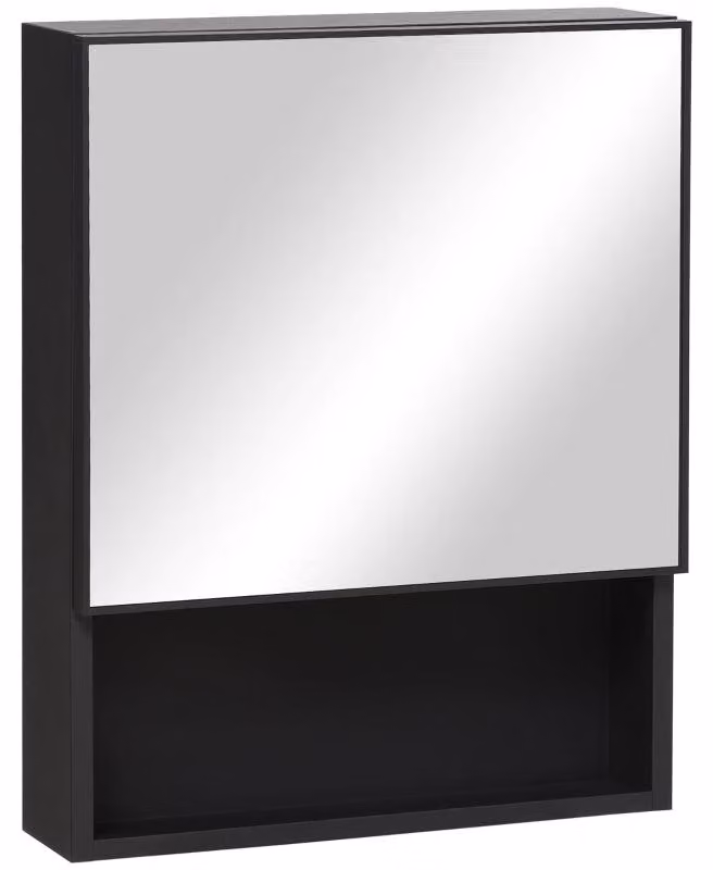 Mobiletto da bagno con specchio – Armadietto a muro | Colore: Nero | Dimensioni: 46x13,5x58 cm