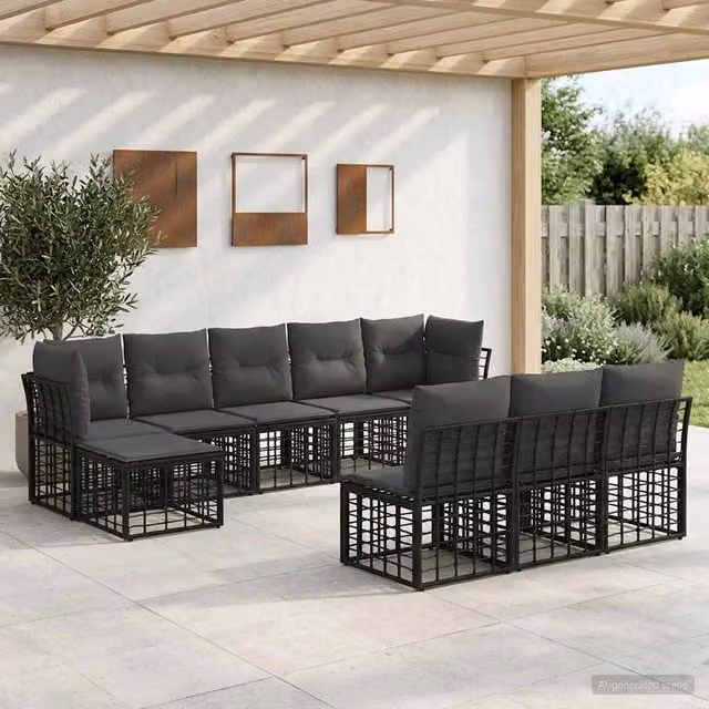 Set di divani da esterno Nero e Grigio scuro Poliestere 3437561