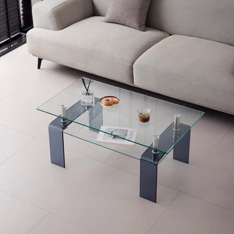 Tavolino da salotto in vetro temperato - Design moderno - Struttura in metallo - Costruzione robusta - Piano in vetro trasparente
