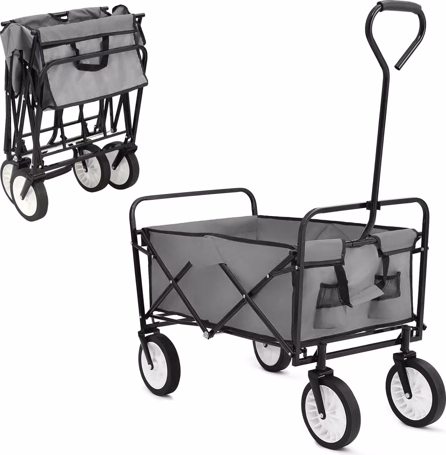 Carrello pieghevole da giardino - Capacità di carico: 80 kg - Volume: 98 litri - Materiale: acciaio - Colore: grigio