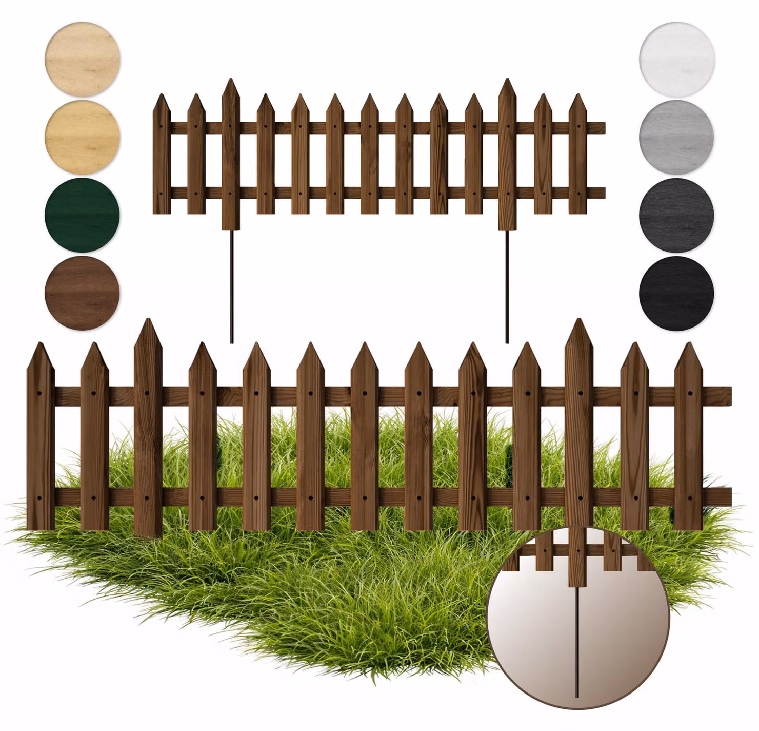 Floranica 1 pz Recinzione da giardino a incastro con pali in metallo per aiuole 100 cm x 20 cm Marrone