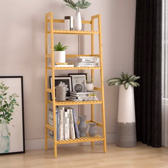 Libreria Casaria® in bambù marrone con 4 ripiani regolabili L 123 cm x P 48 cm x H 32 cm – 1