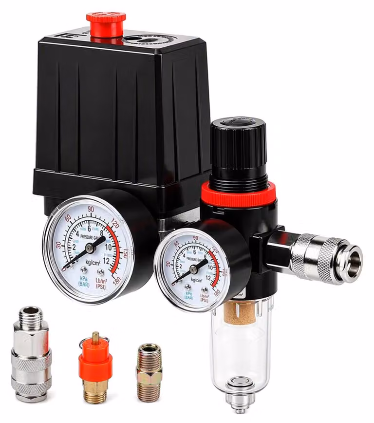 Interruttore di sicurezza per compressore, 240 V, con separatore d'acqua e attacco da 1/4 di pollice