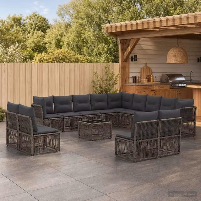 Set Divano da Giardino a Forma di U vidaXL in Polyrattan Grigio con Cuscini e Tavolino da Caffè