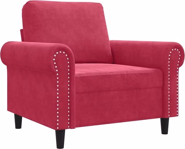 Poltrona Relax Moderna in Velluto Rosso con Braccioli e Struttura in Metallo – 1