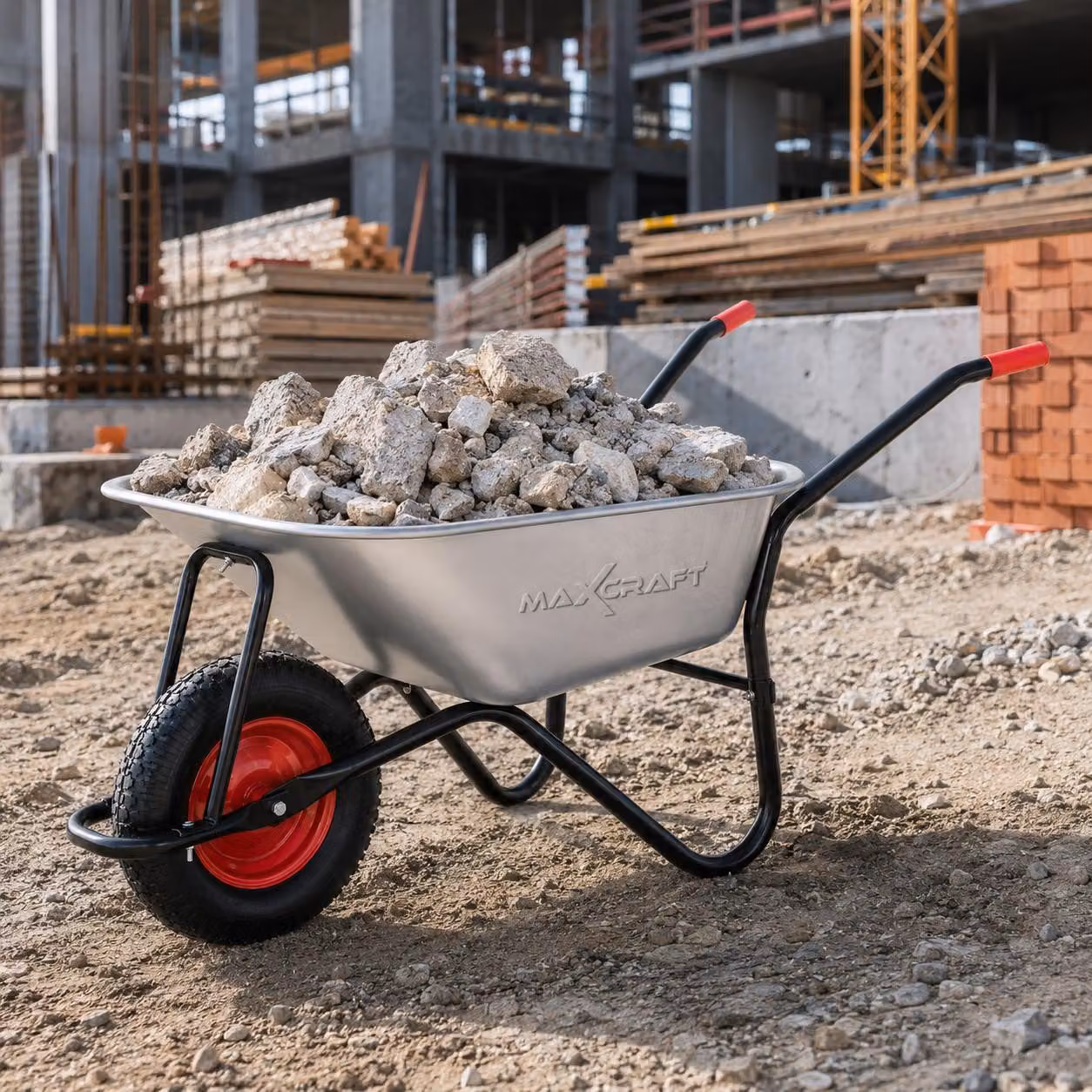 MAXCRAFT Carriola / Carriola da cantiere con pneumatici 250 kg 100 L - Nero