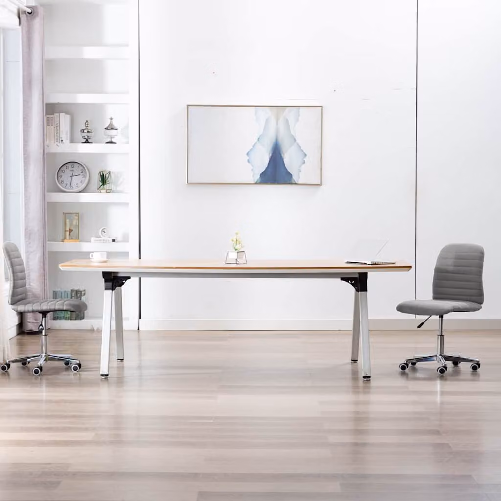 Set di 2 sedie da pranzo moderne vidaXL in tessuto grigio con struttura in legno e metallo e rotelle