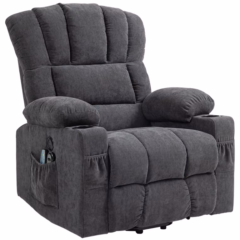 Poltrona TV HOMCOM con funzione di assistenza alla alzata, poltrona relax con funzione di riscaldamento e massaggio