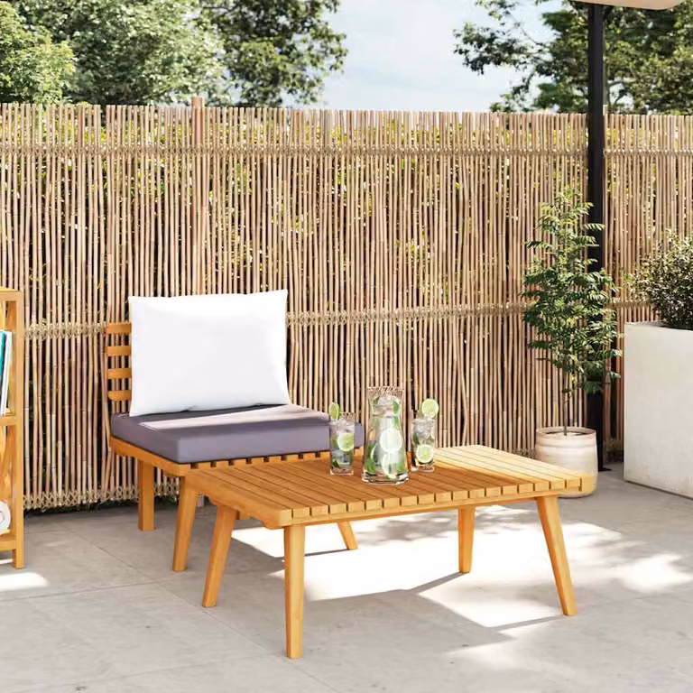 Set da Giardino vidaXL in Legno di Acacia con 2 Divani a 2 Posti e Tavolino con Cuscini Bianchi e Grigi