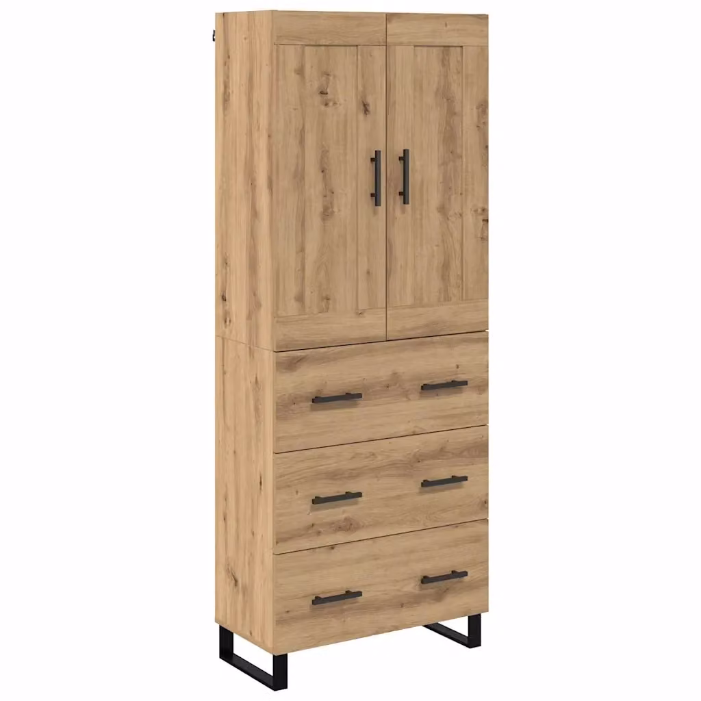 Set di 2 credenze moderne vidaXL in rovere marrone con vetro e metallo L: 69,5 cm, P: 34 cm, H: 180 cm – 2