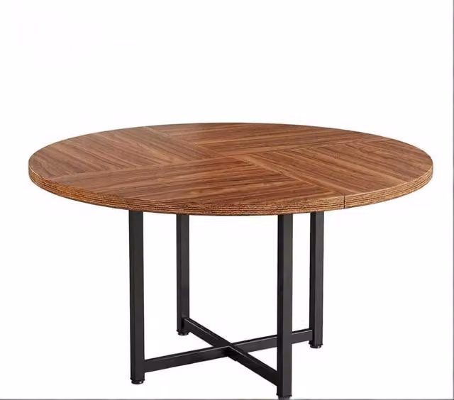 Tavolo da pranzo rotondo 120 cm in legno e metallo nero stile industriale per 4-6 persone